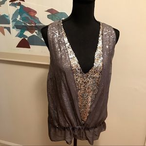Robbi & Nikki sequined silk tunic tank top ruffled hemline Size S